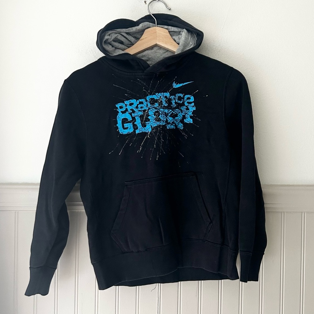 Nike Boys Medium Black Hoodie with Blue Graphic Practice Glory Sweatshirt
